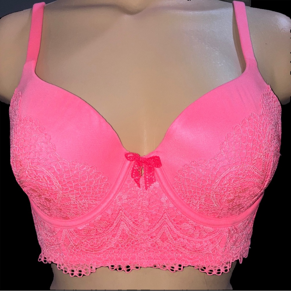 Victoria’s Secret Body Demi Lace Bustier Longline Bra Panty Set Pink Coral 34D S - Picture 4 of 11